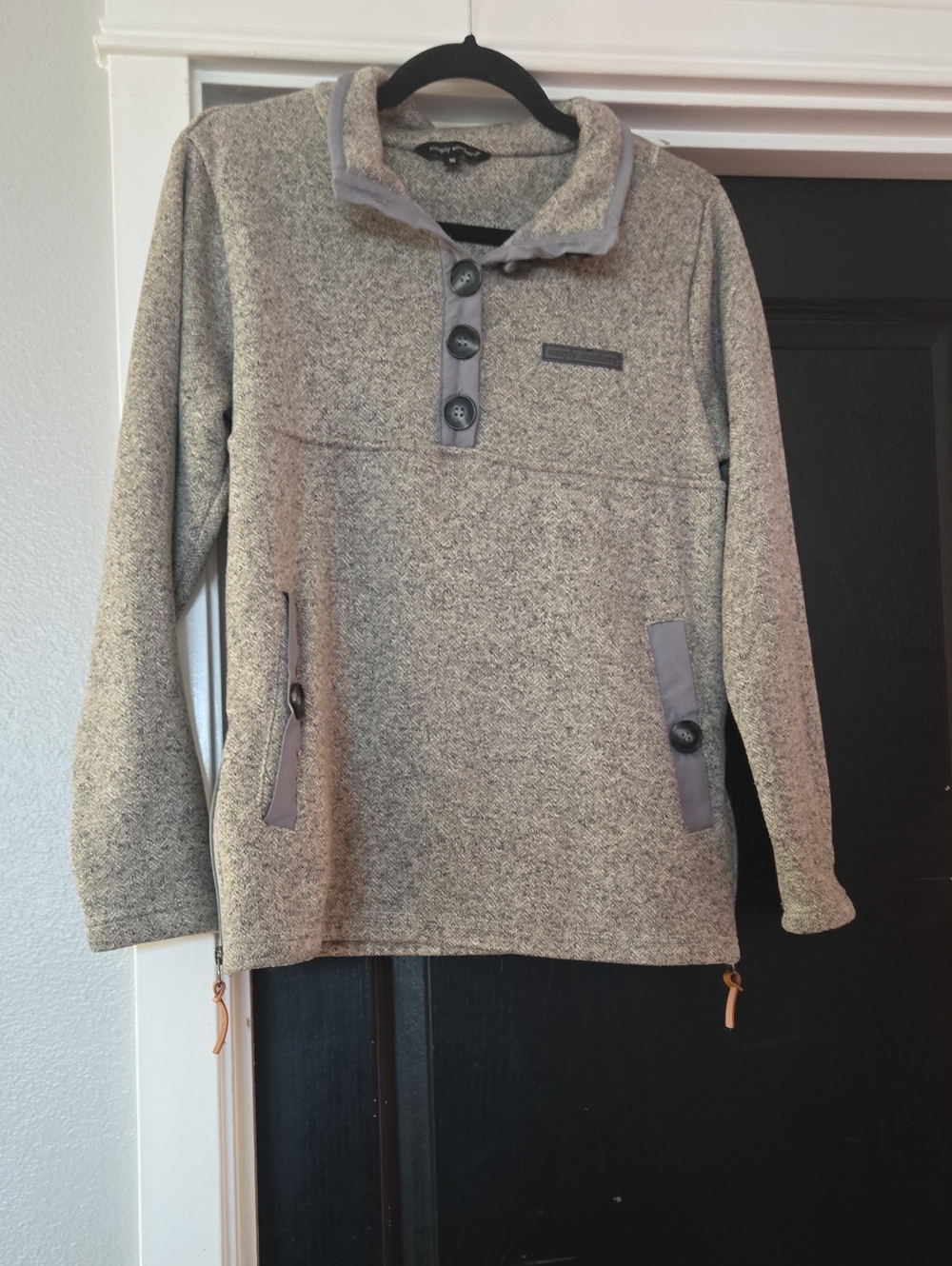 Simply Southern Gray Button-Front Pullover Sweatshirt Size Small